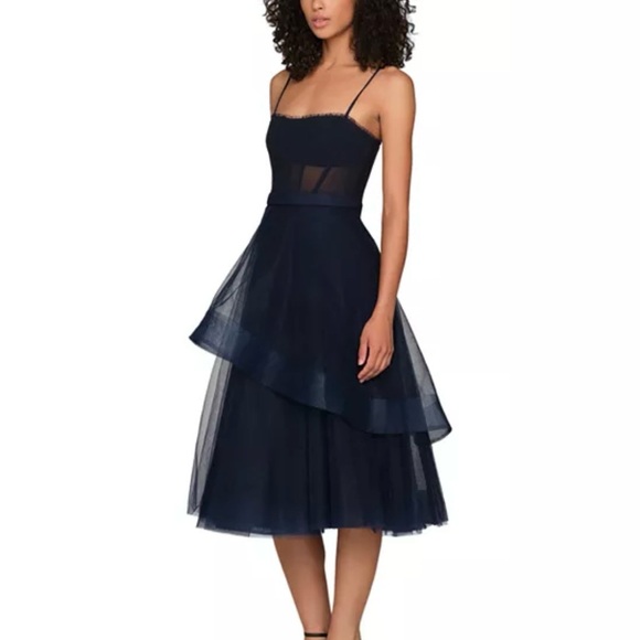 BCBGMaxAzria Dark Navy Corset Layered Midi Dress Size 2 - Picture 4 of 9
